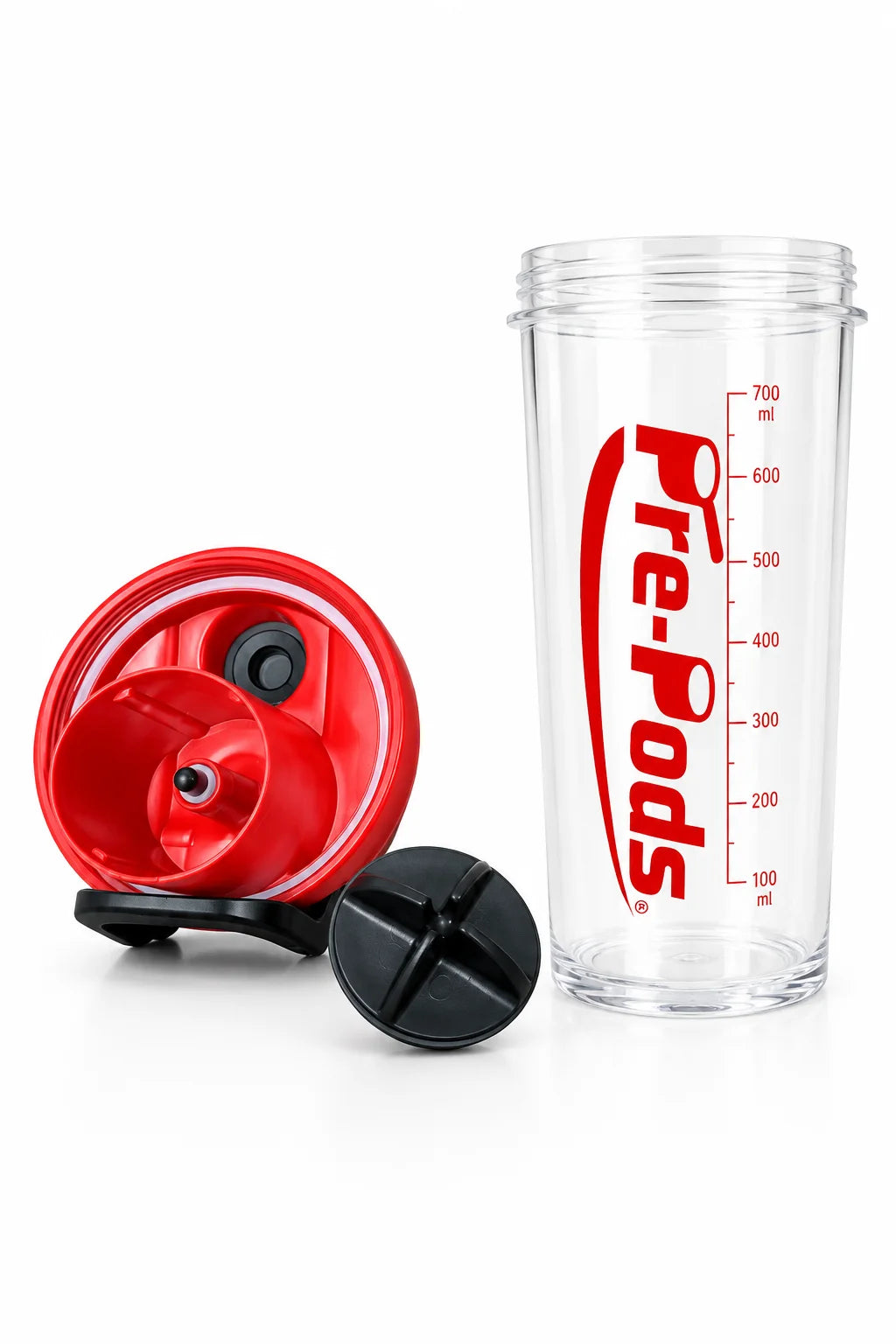 Pre-Pods Shaker, losse onderdelen: beker, dop, pod en mixbal